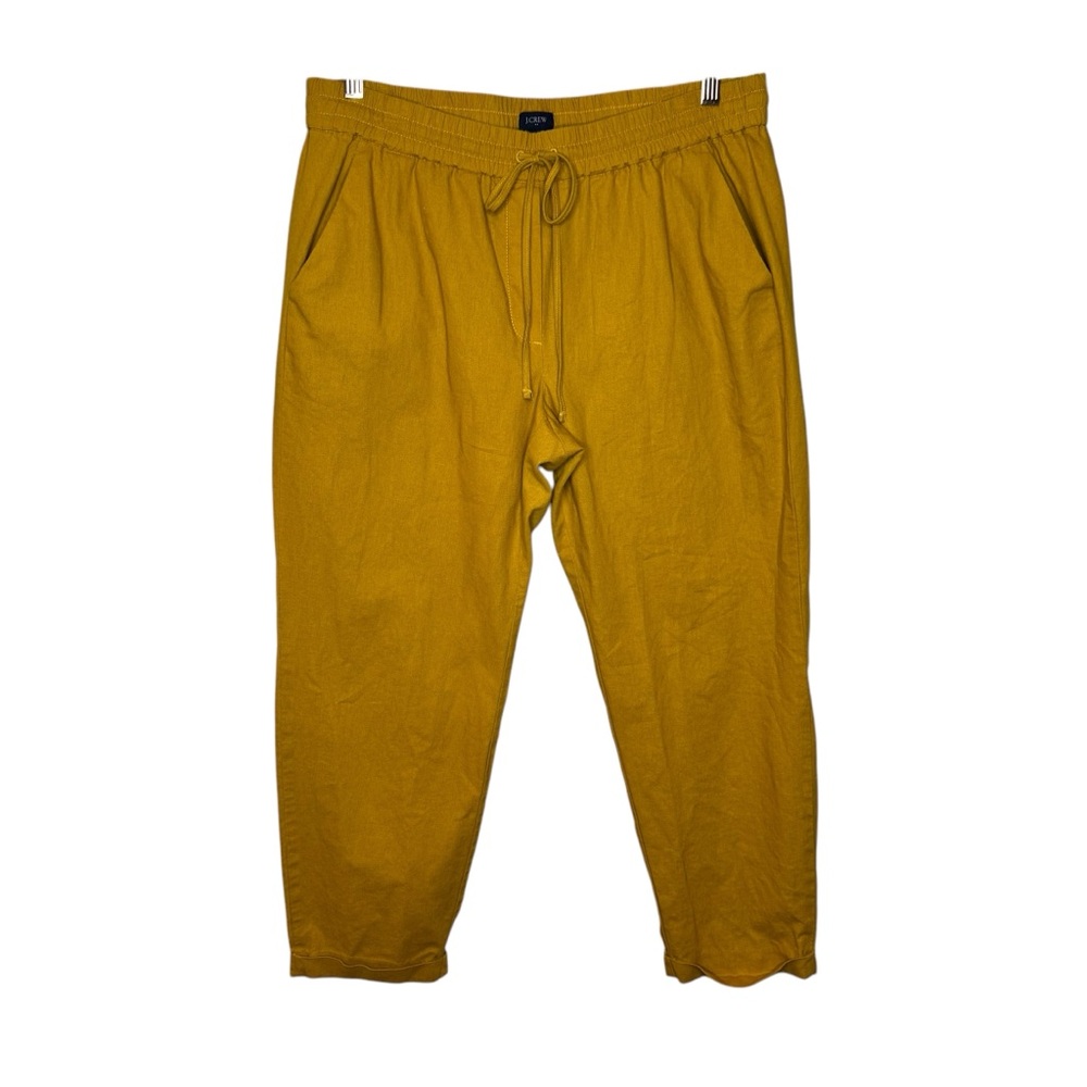 J Crew Linen-Cotton Blend Drawstring Straight Leg Pants Yellow Size 12